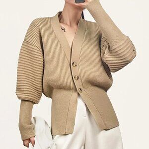 Tan Ribbed Knit Cardigan